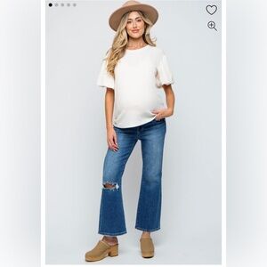 Pinkblush Blue Ankle Flare Distressed Maternity Jeans